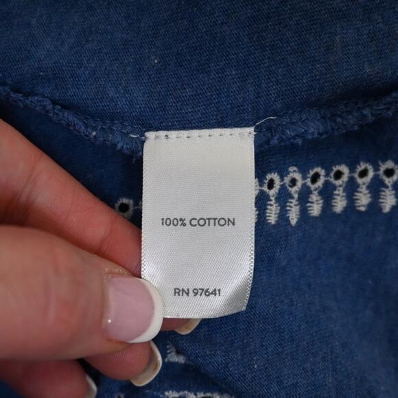 J. Jill Women's XL Blue White Eyelet Split Back Tank - Picture 8 of 9